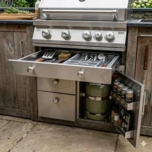 Passende Unterschrank-Module và Stauraum-Optionen beim Einbaugrill-Vergleich.