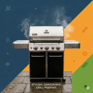 An illustration demonstrating the thermal isolation of a bbq grill für ganzjahresnutzung.