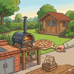 Nahaufnahme eines Gas-pizzaofen für anfänger outdoor im Garten.