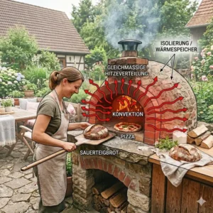 Diagramm der Hitzeverteilung im pizzaofen für brot backen outdoor für gleichmäßige Ergebnisse.