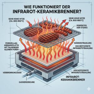 Detaillierte Grafik über die Funktionsweise der Keramikplatte in einem gasgrill mit infrarotbrenner outdoor.