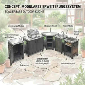 Infografik zum System der grillstation modular erweiterbar mit verschiedenen Modulen.