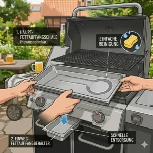 Die herausnehmbare Schale vom BBQ grill mit fettauffangsystem.