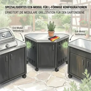 Ein praktisches Eckmodul für die grillstation modular erweiterbar zur L-Form.