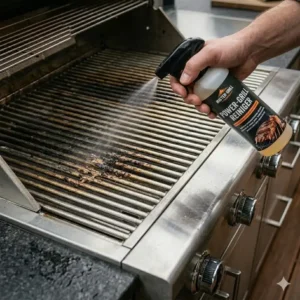 Anwendung des Spezialreinigers innerhalb des grill reinigungssystem außenküche Prozesses.