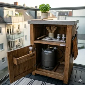 Praktischer Stauraum unter dem grill für balkon außenküche für Gasflaschen und Utensilien.