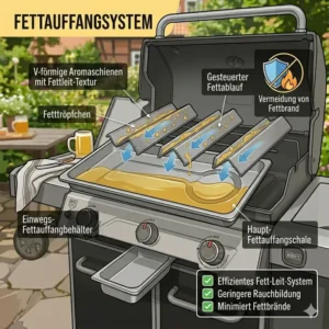 Vermeidung von Flammenbildung durch den BBQ grill mit fettauffangsystem.