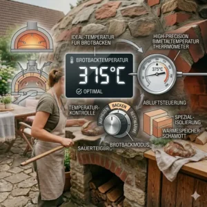 Die präzise Temperaturkontrolle beim pizzaofen für brot backen outdoor ist entscheidend für den Backerfolg.
