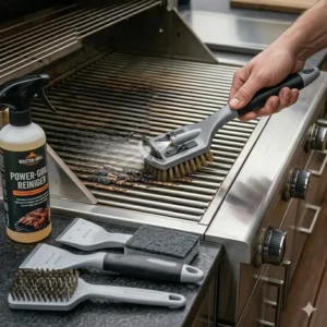 Mechanische Reinigung der Roste als Teil vom grill reinigungssystem außenküche.