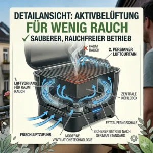 Die Detailansicht der Belüftung bei einem hochwertigen bbq grill für wenig rauch.