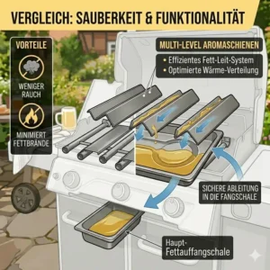 Emaillierte Flammenverteiler im BBQ grill mit fettauffangsystem.
