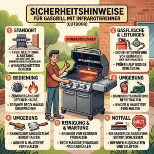Wichtige Sicherheitshinweise und Standortwahl für den Betrieb eines gasgrill mit infrarotbrenner outdoor.