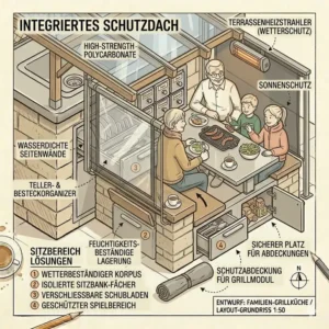 Robuster Wetterschutz und Überdachung für die ganzjährige Nutzung der grill außenküche für familien.