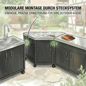 Detailansicht der einfachen Montage der grillstation modular erweiterbar.
