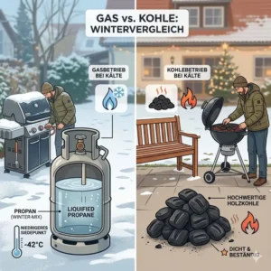 An illustrative comparison of gas and charcoal for a bbq grill für ganzjahresnutzung in winter.