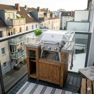 Sicherheit und Abstände beim Betrieb von einem grill für balkon außenküche.