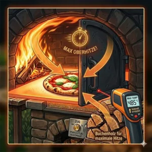 Die Ofentür richtig positionieren um im Pizzaofen Temperatur schnell erreichen zu können.