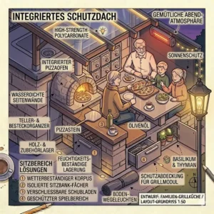 Stimmungsvolle Außenbeleuchtung für gemütliche Abendstunden an der grill außenküche für familien.