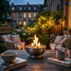Platzsparendes Tischfeuer als kompakte feuerstelle für kleine terrasse und Balkone.