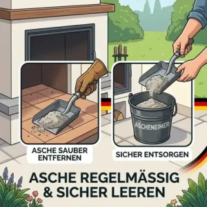 Regelmäßige outdoor kamin wartung pflege durch das sichere Entleeren der abgekühlten Asche.