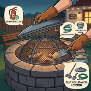 Löschwerkzeuge wie Sand und Wasser bereitstellen gehört zu den outdoor feuerstelle sicherheit tipps im Alltag.