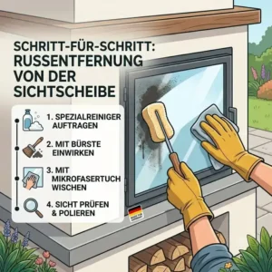Rußentfernung von der Glasscheibe für die optimale outdoor kamin wartung pflege.