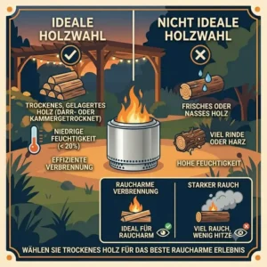An infographic guide showing the best dry firewood to use for optimal results in a feuerstelle raucharm garten.