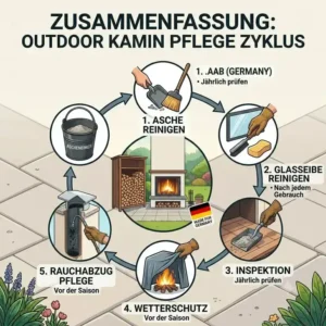 Infografik mit einer Checkliste für die jährliche outdoor kamin wartung pflege.