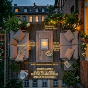 Kleine Feuerschale mit Funkenschutzdeckel für die sichere Nutzung als feuerstelle für kleine terrasse.