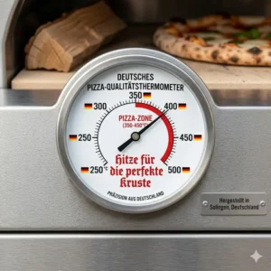 Functional diagram illustrating optimal heat flow inside a pizzaofen mit thermometer integriert.