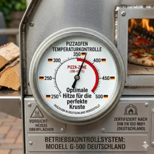 Safety instructions and handling tips illustrated for a pizzaofen mit thermometer integriert.