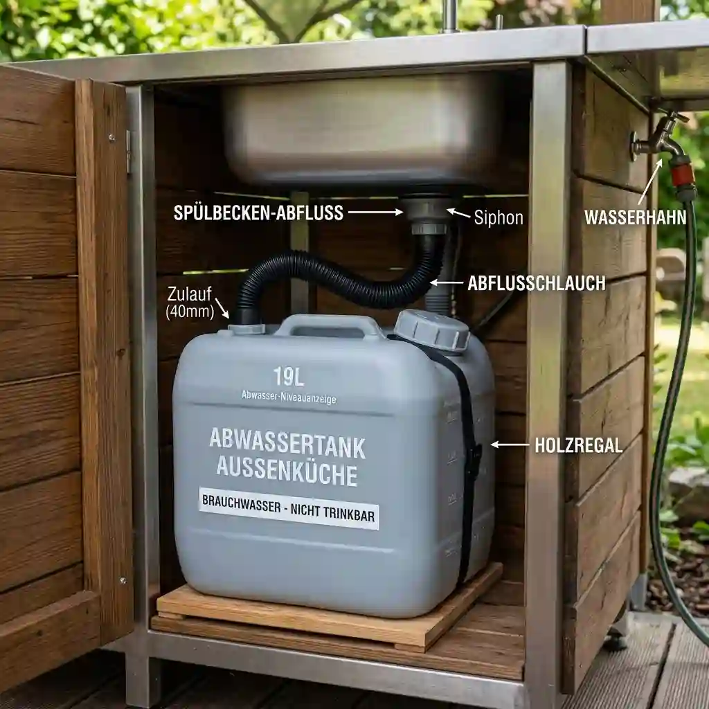 An overview of an abwassertank außenküche installed under an outdoor sink