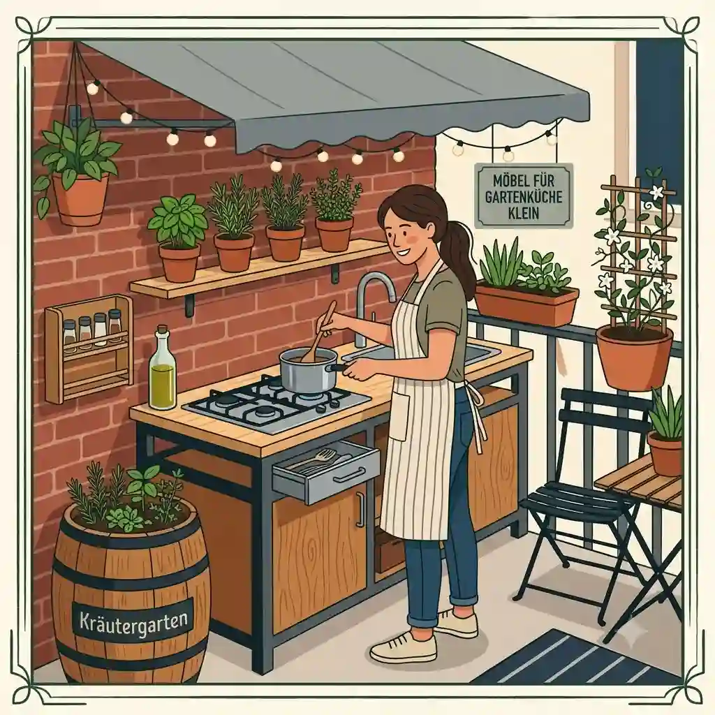 A compact and cozy terrace setup showcasing modern möbel für gartenküche klein.