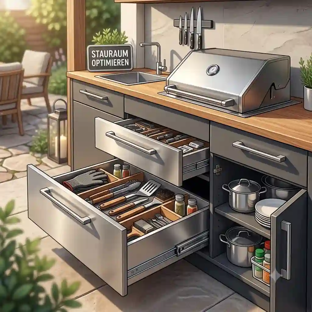 Modern outdoor kitchen overview showcasing how to successfully accomplish outdoor küche stauraum optimieren with sleek cabinetry.