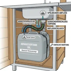 A functional diagram showing how an abwassertank außenküche drainage system works