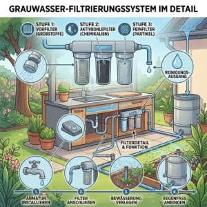 An illustrative infographic detailing the interconnected components and functional workflow of an außenküche wasser sparen system in a garden setting.