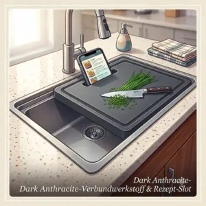 Pflegeleichtes Spülbecken mit schneidbrett aus robustem Kunststoff in moderner Optik.