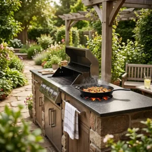 A practical demonstration image showing a hot cast-iron pan place