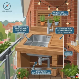 Ein elegantes Unterbau spülbecken außenküche platzsparend in einer Holzkonstruktion