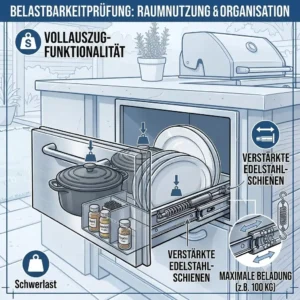 Weight capacity test of heavy-duty full-extension slides on a robust schubladensystem außenküche.