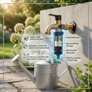 A person using the outdoor wasserhahn mit filter to water a plant.