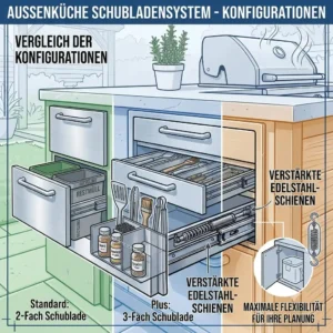 Comparison of double and triple drawer layout options for the schubladensystem außenküche planning.