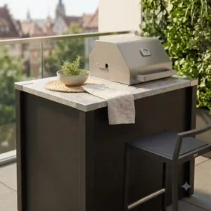 A compact and space-saving version of the outdoor küchenmöbel design modern suitable for small terraces.
