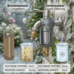 Technical specifications and dimensions for the installation of an outdoor wasserhahn mit filter.