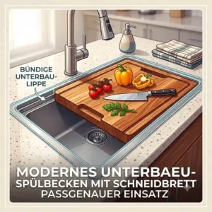 Modernes Unterbau-Spülbecken mit schneidbrett für eine bündige Arbeitsfläche in der Küche.