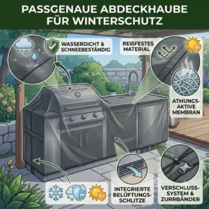 Passgenaue Abdeckhaube für den Winterschutz wetterbeständiger Outdoor-Küchenmöbel