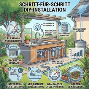 A simple and clear step-by-step visual guide demonstrating how to install and set up a new außenküche wasser sparen system by yourself.