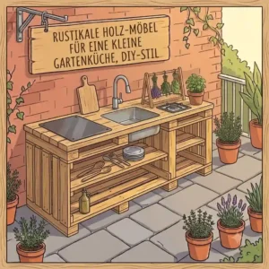 A rustic DIY style palette construction showcasing handmade möbel für gartenküche klein.