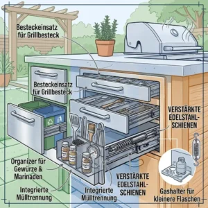 Smart storage solutions for trash recycling and gas cylinders in a schubladensystem außenküche.