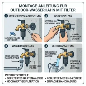 A step-by-step guide showing how to install the outdoor wasserhahn mit filter.